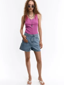 GATE Basic bokserka damska ze splotu żeberkowego| Koszulki I Topy·Podkoszulki ☀️