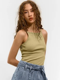 GATE Basic bokserka damska ze splotu żeberkowego| Koszulki I Topy·Podkoszulki ☀️