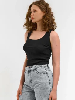 GATE Basic bokserka damska ze splotu żeberkowego| Koszulki I Topy·Podkoszulki ☀️