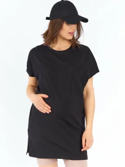 GATE Basic wydłużona koszulka z kieszonką i rozcięciami|Dzieci Maternity