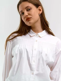 GATE Bawełniana bluzka z długim rękawem| Koszulki I Topy·Bluzki