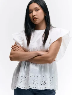 GATE Bawełniana bluzka z marszczonymi rękawami| Koszulki I Topy·Topy|Koszulki I Topy·Bluzki