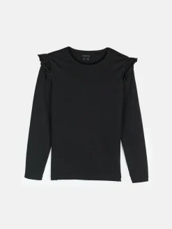 GATE Bawełniana elastyczna koszulka z falbanami i długimi rękawami dla dziewczynek|Dzieci Dziewczynki·Koszulki I Topy