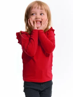 GATE Bawełniana elastyczna koszulka z falbanami i długimi rękawami dla dziewczynek|Dzieci Dziewczynki·Koszulki I Topy