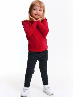 GATE Bawełniana elastyczna koszulka z falbanami i długimi rękawami dla dziewczynek|Dzieci Dziewczynki·Koszulki I Topy