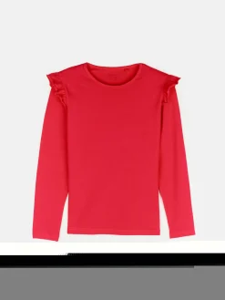 GATE Bawełniana elastyczna koszulka z falbanami i długimi rękawami dla dziewczynek|Dzieci Dziewczynki·Koszulki I Topy