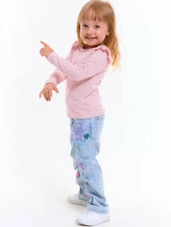 GATE Bawełniana elastyczna koszulka z falbanami i długimi rękawami dla dziewczynek|Dzieci Dziewczynki·Koszulki I Topy