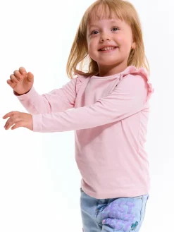 GATE Bawełniana elastyczna koszulka z falbanami i długimi rękawami dla dziewczynek|Dzieci Dziewczynki·Koszulki I Topy