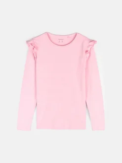 GATE Bawełniana elastyczna koszulka z falbanami i długimi rękawami dla dziewczynek|Dzieci Dziewczynki·Koszulki I Topy