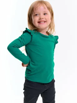 GATE Bawełniana elastyczna koszulka z falbanami i długimi rękawami dla dziewczynek|Dzieci Dziewczynki·Koszulki I Topy