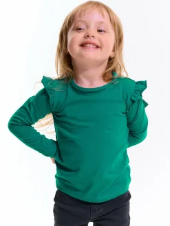 GATE Bawełniana elastyczna koszulka z falbanami i długimi rękawami dla dziewczynek|Dzieci Dziewczynki·Koszulki I Topy