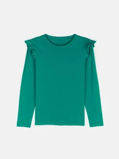 GATE Bawełniana elastyczna koszulka z falbanami i długimi rękawami dla dziewczynek|Dzieci Dziewczynki·Koszulki I Topy