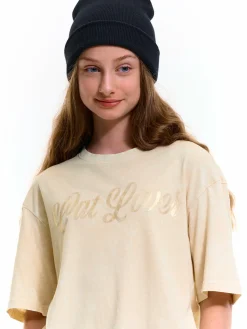 GATE Bawełniana koszulka typu oversize z napisem girls|Dzieci Dziewczynki·Koszulki I Topy