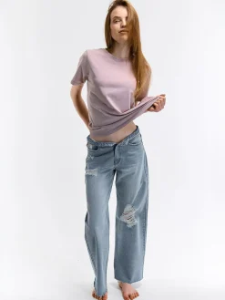 GATE Bawełniana koszulka z efektem sprania| Koszulki I Topy·Koszulki