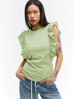 GATE Bawełniana koszulka z falbanką| Koszulki I Topy·Koszulki