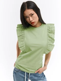 GATE Bawełniana koszulka z falbanką| Koszulki I Topy·Koszulki