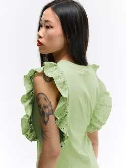 GATE Bawełniana koszulka z falbanką| Koszulki I Topy·Koszulki