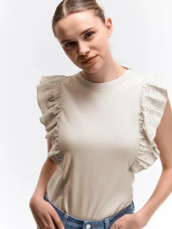 GATE Bawełniana koszulka z falbanką| Koszulki I Topy·Koszulki