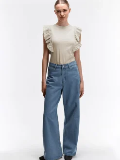 GATE Bawełniana koszulka z falbanką| Koszulki I Topy·Koszulki