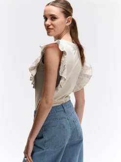 GATE Bawełniana koszulka z falbanką| Koszulki I Topy·Koszulki