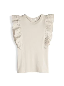 GATE Bawełniana koszulka z falbanką| Koszulki I Topy·Koszulki