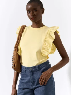 GATE Bawełniana koszulka z falbanką| Koszulki I Topy·Koszulki