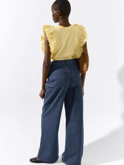 GATE Bawełniana koszulka z falbanką| Koszulki I Topy·Koszulki