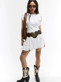 GATE Bawełniana koszulka z falbanką| Koszulki I Topy·Koszulki