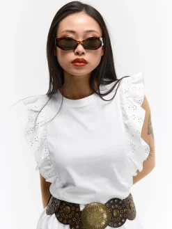 GATE Bawełniana koszulka z falbanką| Koszulki I Topy·Koszulki