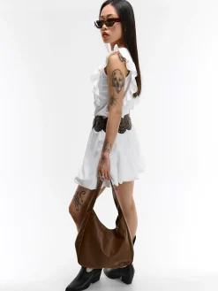 GATE Bawełniana koszulka z falbanką| Koszulki I Topy·Koszulki