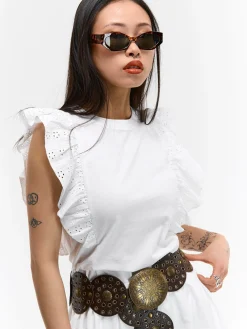 GATE Bawełniana koszulka z falbanką| Koszulki I Topy·Koszulki