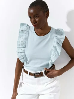 GATE Bawełniana koszulka z falbanką| Koszulki I Topy·Koszulki