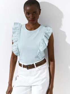 GATE Bawełniana koszulka z falbanką| Koszulki I Topy·Koszulki