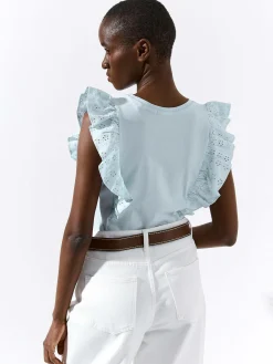 GATE Bawełniana koszulka z falbanką| Koszulki I Topy·Koszulki