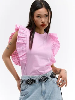 GATE Bawełniana koszulka z falbanką| Koszulki I Topy·Koszulki