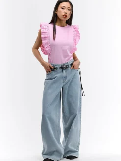 GATE Bawełniana koszulka z falbanką| Koszulki I Topy·Koszulki