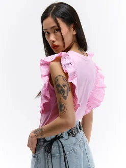 GATE Bawełniana koszulka z falbanką| Koszulki I Topy·Koszulki