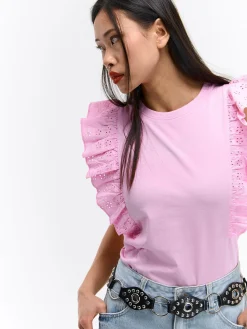 GATE Bawełniana koszulka z falbanką| Koszulki I Topy·Koszulki