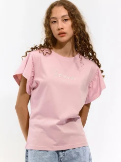 GATE Bawełniana koszulka z falbanką| Koszulki I Topy·Koszulki|Koszulki I Topy·Koszulki Z Nadrukiem