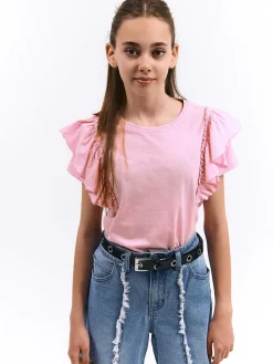 GATE Bawełniana koszulka z falbankami|Dzieci Dziewczynki·Koszulki I Topy