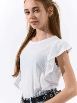 GATE Bawełniana koszulka z falbankami|Dzieci Dziewczynki·Koszulki I Topy