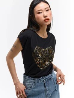 GATE Bawełniana koszulka z foliowym nadrukiem| Koszulki I Topy·Koszulki|Koszulki I Topy·Koszulki Z Nadrukiem