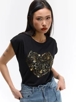 GATE Bawełniana koszulka z foliowym nadrukiem| Koszulki I Topy·Koszulki|Koszulki I Topy·Koszulki Z Nadrukiem