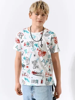 GATE Bawełniana koszulka z nadrukiem|Dzieci Chłopcy·Koszulki