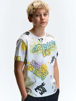 GATE Bawełniana koszulka z nadrukiem|Dzieci Chłopcy·Koszulki