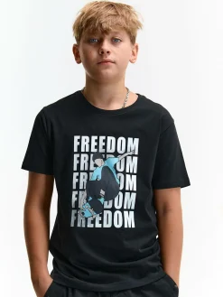 GATE Bawełniana koszulka z nadrukiem|Dzieci Chłopcy·Koszulki