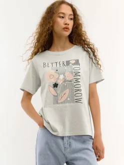 GATE Bawełniana koszulka z nadrukiem| Koszulki I Topy·Koszulki