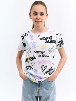 GATE Bawełniana koszulka z nadrukiem|Dzieci Dziewczynki·Koszulki I Topy