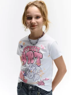 GATE Bawełniana koszulka z nadrukiem|Dzieci Dziewczynki·Koszulki I Topy