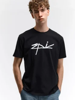 GATE Bawełniana koszulka z wypukłym napisem| Koszulki·Koszulki ☀️|Koszulki·Koszulki Z Nadrukiem